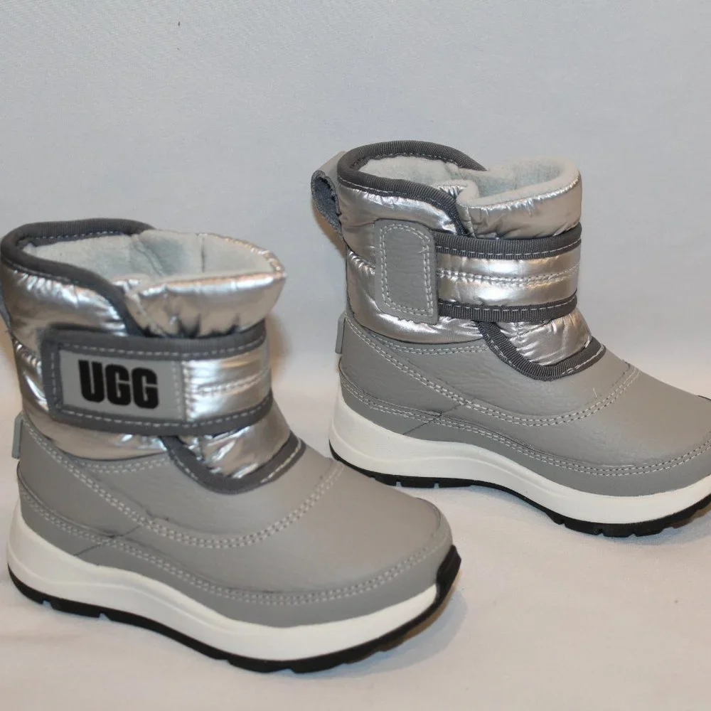NIB UGG TODDLER GIRLS BOYS LEATHER PUFFER WATERPROOF‎ WINTER BOOTS GRAY BLACK